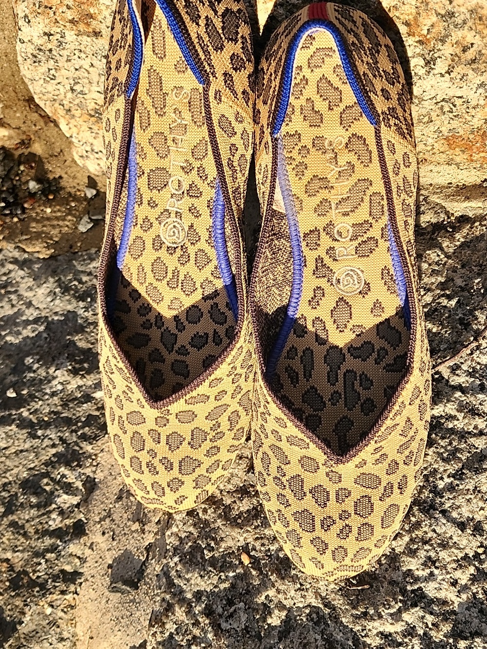 Rothys Leopard Knit Ballet Flats with Blue Trim 11 - Picture 3 of 12